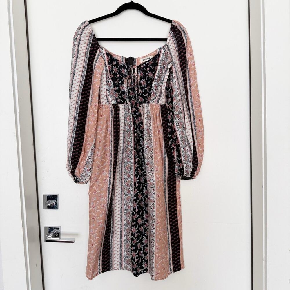 Onirik Marcela Dress Peach and Black Floral Stripe Cotton Size XS - Picture 5 of 12